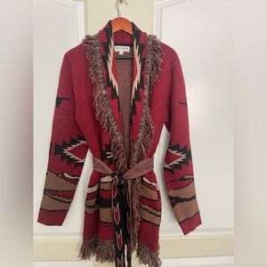 Western Red Patterned Cardigan